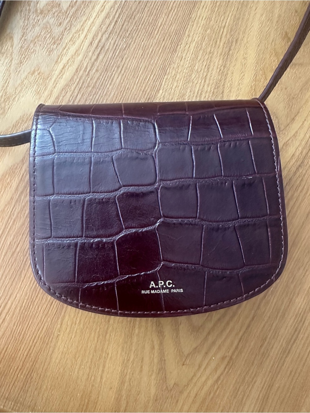 RARE A.P.C. Burgundy Croc-Embossed Mini Crossbody Bag